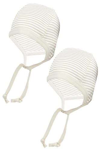 TupTam Unisex Baby Erstlingsmütze zum Binden 2er Pack, Farbe: Streifenmuster Beige, Größe: 50-56