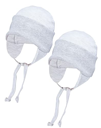 TupTam Baby Erstlingsmütze mit Ohrenklappen 2er Pack, Farbe: Grau Meliert, Größe: 50-56