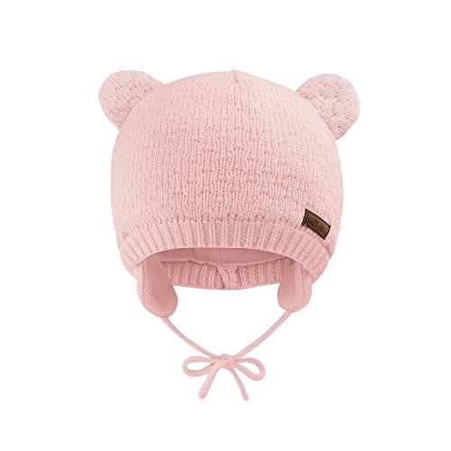 SEYUFN Babymütze, für Jungen und Mädchen, gestrickte Hündchen für Babys und Kleinkinder, mit Fleece-Futter, 0-36 Monate(Rosa,0-6 Monate)