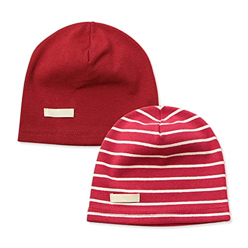 LACOFIA Baby Jungen Beanie Mütze Kinder Weiche Baumwolle Strickmützen Kleinkind Hut 2 Stücke Weinrot M/7-24 Monate
