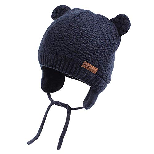 DRESHOW Unisex Baby Mütze Süßer Bär Kleinkind Earflap Beanie Strickmütze, Marine, 1-3 Jahre/Large