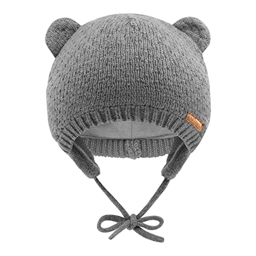 SEYUFN Babymütze, für Jungen und Mädchen, gestrickte Hündchen für Babys und Kleinkinder, mit Fleece-Futter, 0-36 Monate(Grau-1, 0-6 Monate)