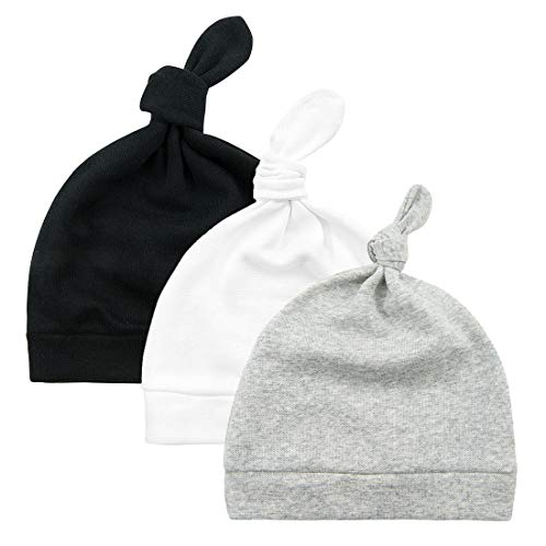 Durio Babymütze Neugeborene Jungen Mütze Baby Mädchen Beanie für 0-6 Monate Unisex Erstlingsmütze 3er Set Schwarz Weiß u. Grau 0-3 Monate