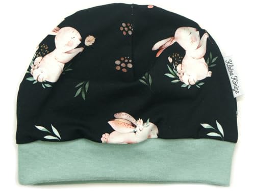 Kleine Könige Mütze Baby Mädchen Beanie · Modell Hase Häschen Heidi schwarz, Mint · Ökotex 100 Zertifiziert · Größe 74/80