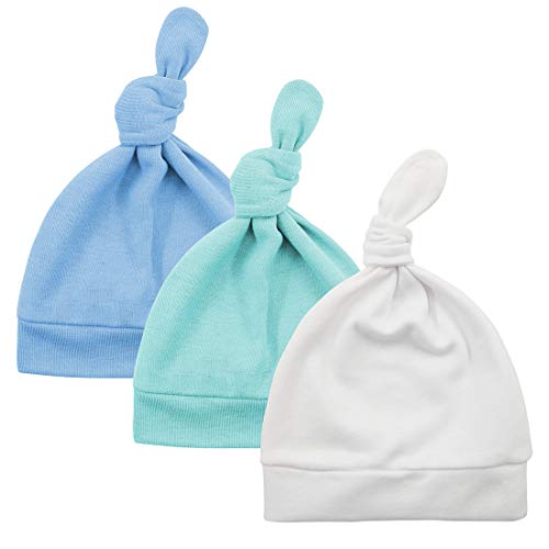 Durio Babymütze Neugeborene Jungen Mütze Baby Mädchen Beanie für 0-6 Monate Unisex Erstlingsmütze 3er Set Weiß Blau u. Grün 0-3 Monate