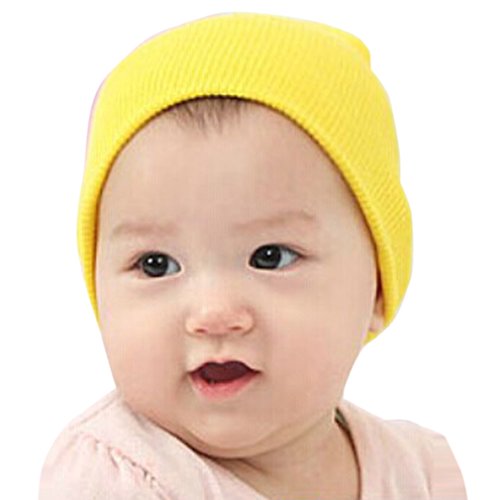 TONSEE Einzelhandel-0-3 Jahre Jungen Mädchen Winter Baby Hüte Baumwolle Reine Farbe Baby Mützen Kinder Mütze gestrickt (gelb)