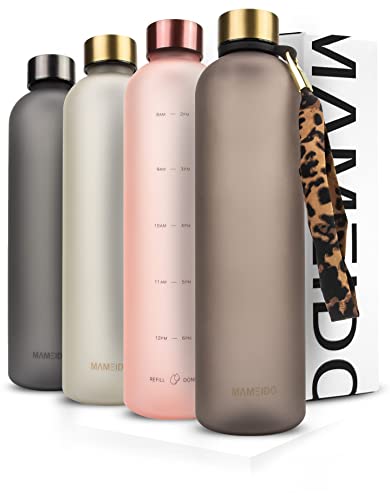 MAMEIDO Trinkflasche 1l Urban Taupe Gold - auslaufsicher, Kohlensäure geeignet, BPA frei mit motivierender Zeitmarkierung - Trinkerinnerung - Wasserflasche Sport