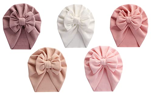 SEAUR Turbanmützen Baby Mädchen 0-12 Monate Neugeborene Turban Mütze Weich Stretch Beanie Hut Newborn Stirnband Shooting Babymütze - 5 Stück A