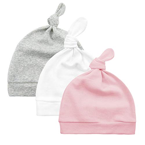 Durio Babymütze Neugeborene Jungen Mütze Baby Mädchen Beanie für 0-6 Monate Unisex Erstlingsmütze 3er Set Grau Weiß u. Pink 0-3 Monate