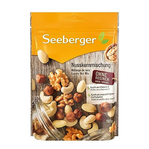 Seeberger Nusskernmischung 5er Pack: Pure Nuss-Mischung aus knackigen Haselnusskernen, Mandeln, Walnüssen & Cashewkernen - intensives Nuss-Aroma - ungeröstet, glutenfrei (5 x 150 g)