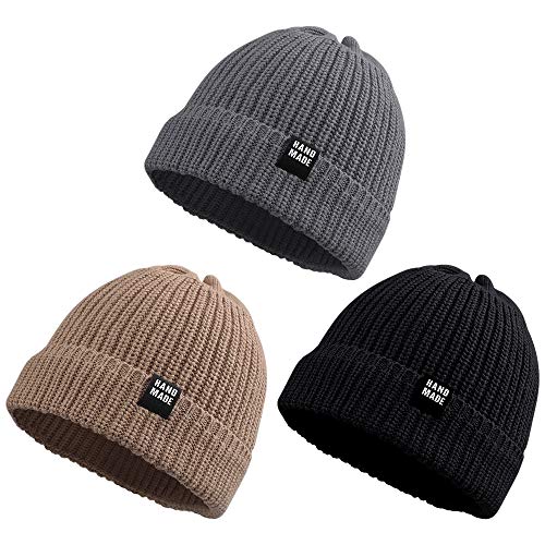 Pesaat Baby Mütze Jungen Strickmütze Weiche Baumwolle Mädchen Hut Kinder Schlupfmütze Warme Wintermütze 0-5 Jahren Winter,Herbst (0-6Monate, Schwarz + Dunkelgrau + Kastanie)